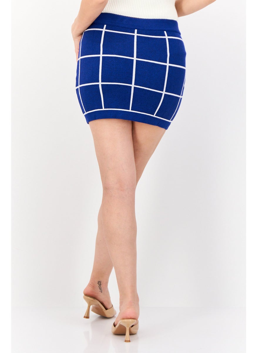 Women Plaid Mini Skirt, Blue
