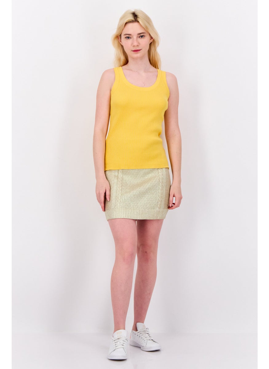 Women Metallic Cable Knitted Mini Skirt, Gold