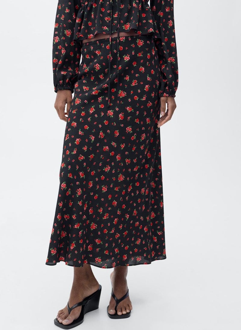 Long Floral Flared Skirt
