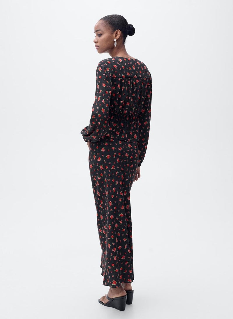 Long Floral Flared Skirt