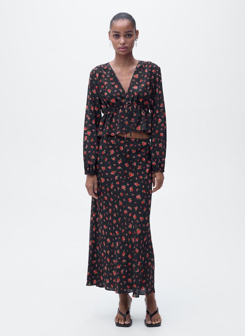 Long Floral Flared Skirt