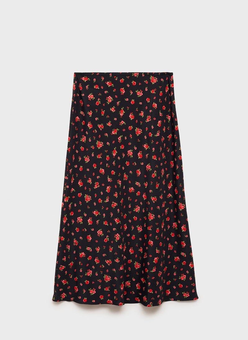 Long Floral Flared Skirt