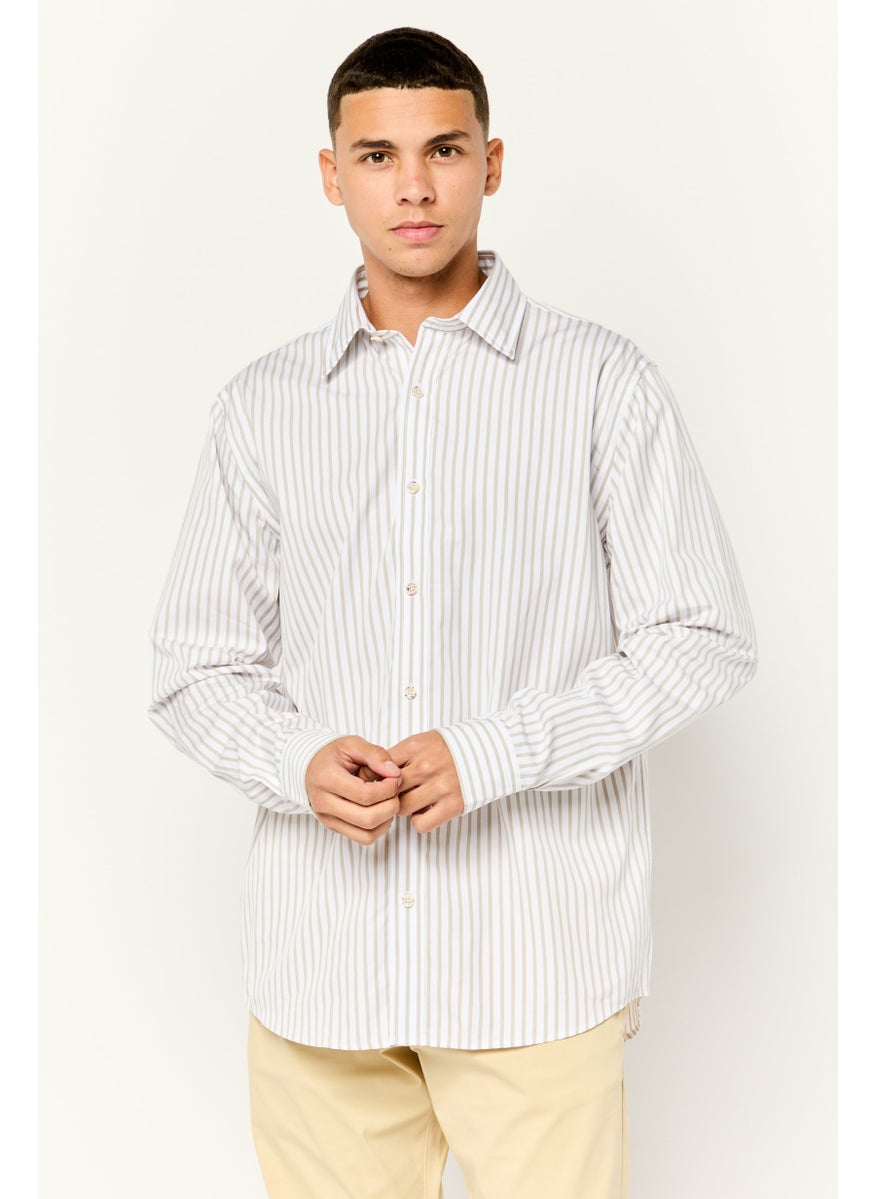 Men Regular Fit Stripe Casual Shirts, White