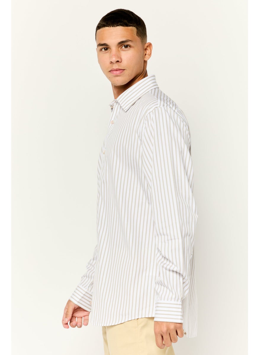 Men Regular Fit Stripe Casual Shirts, White