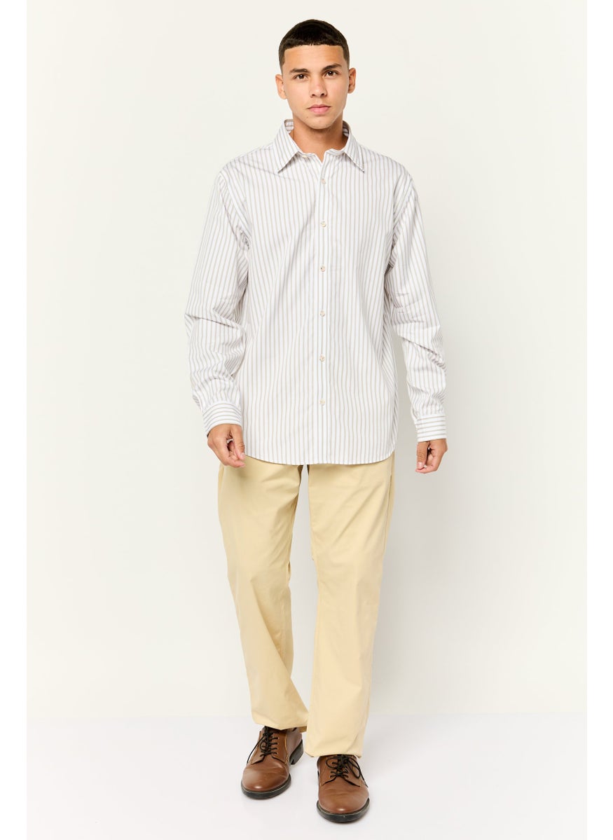 Men Regular Fit Stripe Casual Shirts, White