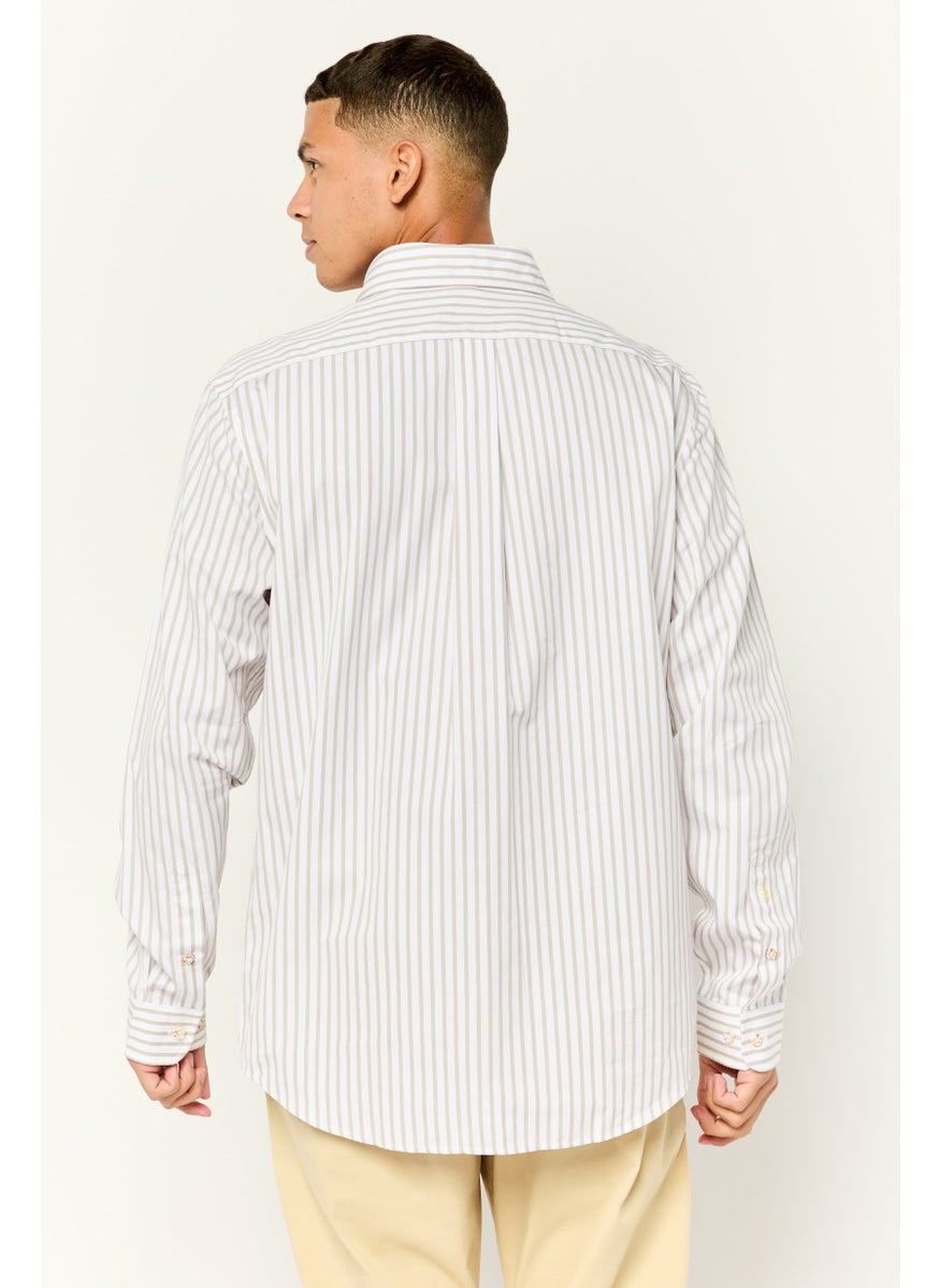 Men Regular Fit Stripe Casual Shirts, White