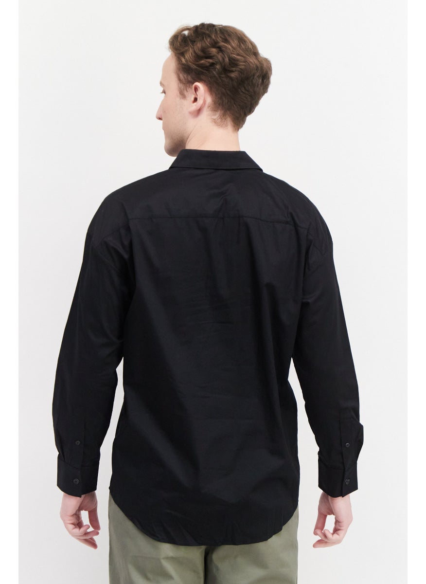 Men Regular Fit Long Sleeve Printed Casual Shirts, Black
