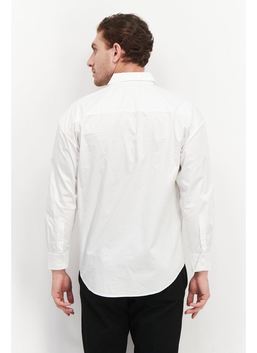 Men Regular Fit Long Sleeves Plain Casual Shirts, White