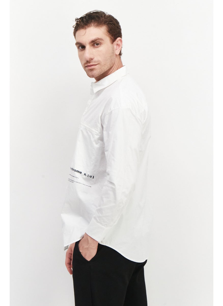 Men Regular Fit Long Sleeves Plain Casual Shirts, White