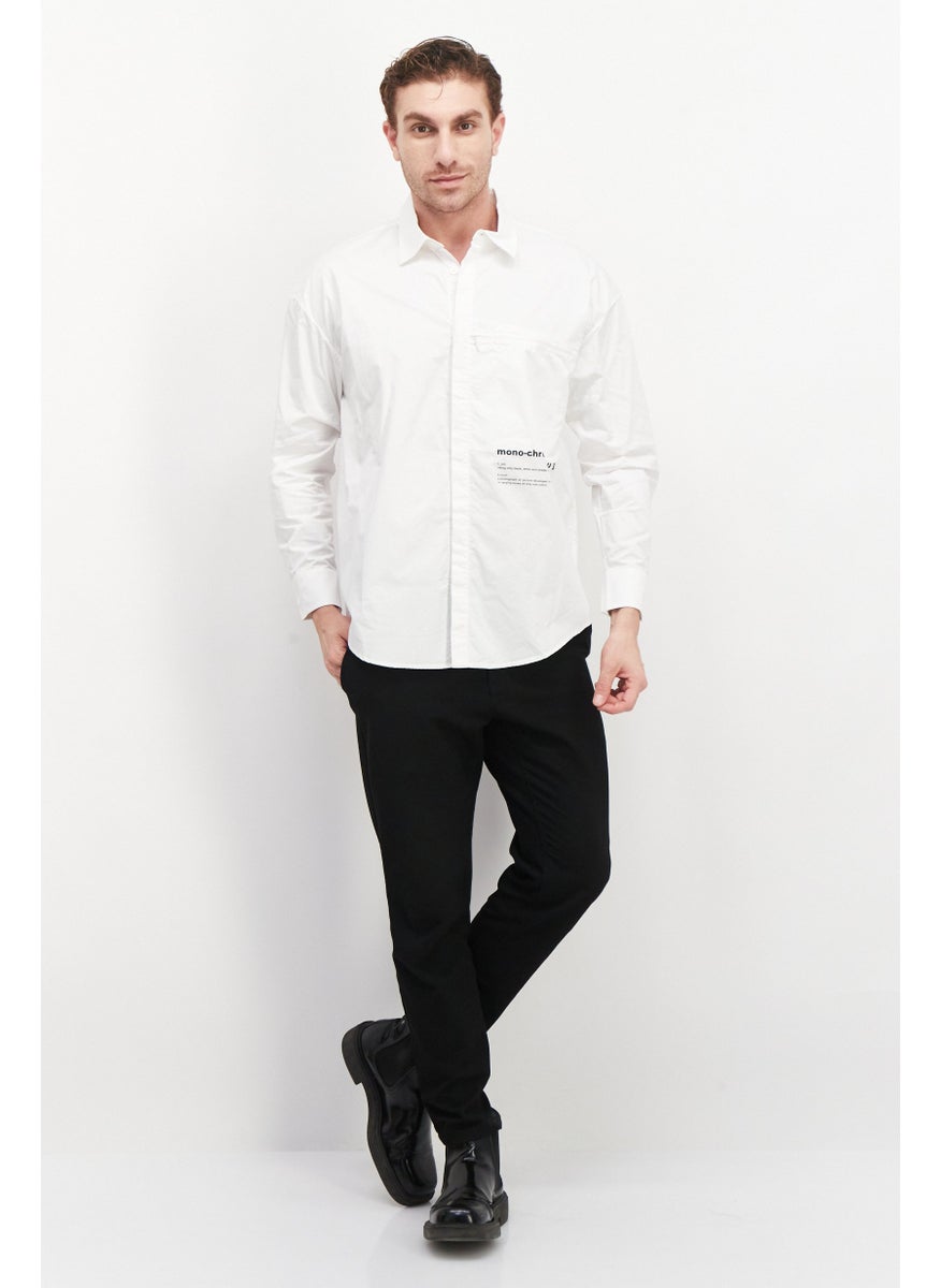 Men Regular Fit Long Sleeves Plain Casual Shirts, White