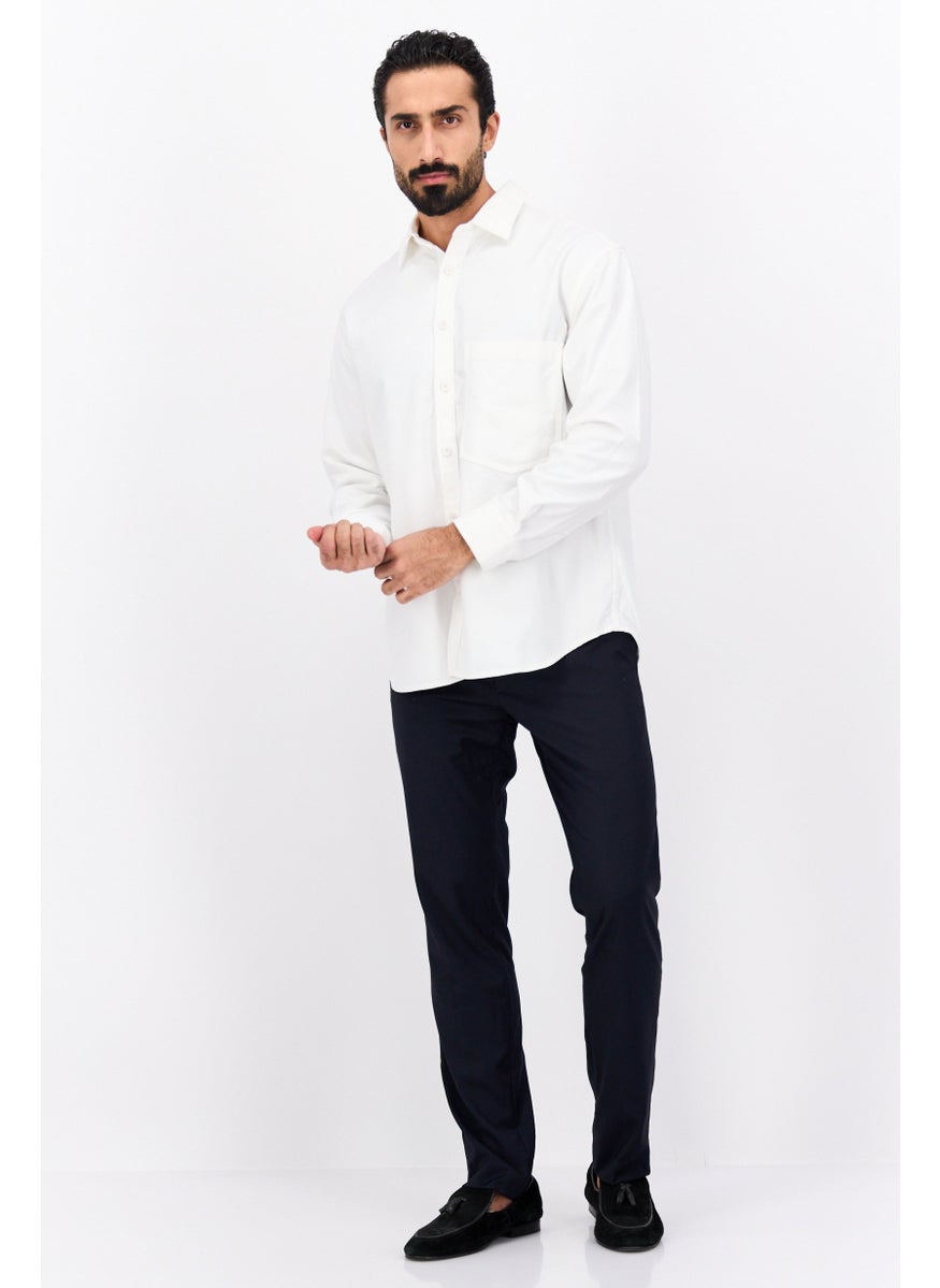 Selected Homme Men Regular Fit Solid Long Sleeves Casual Shirt, White