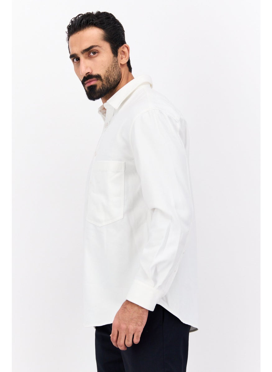 Selected Homme Men Regular Fit Solid Long Sleeves Casual Shirt, White