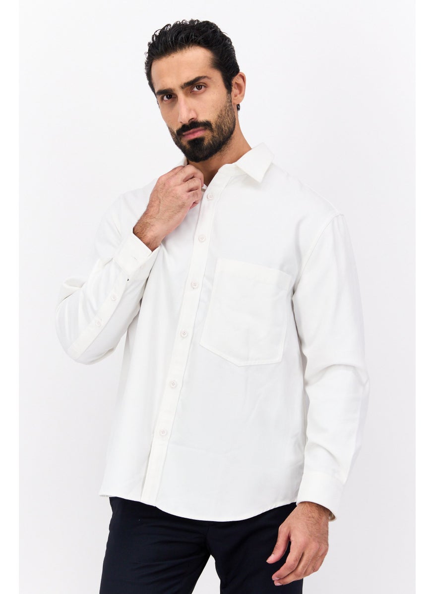 Selected Homme Men Regular Fit Solid Long Sleeves Casual Shirt, White