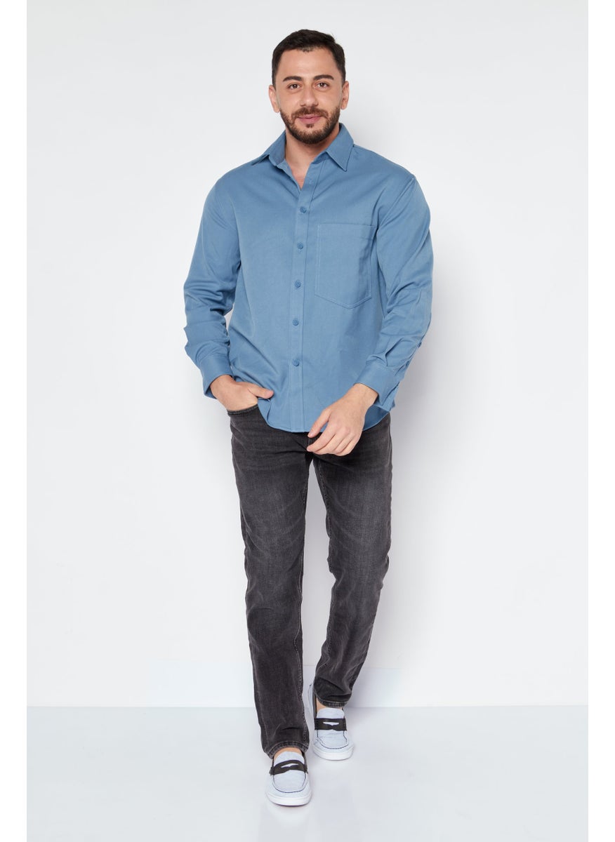 Men Regular Fit Textured Long Sleeves Casual Shirt, Blue