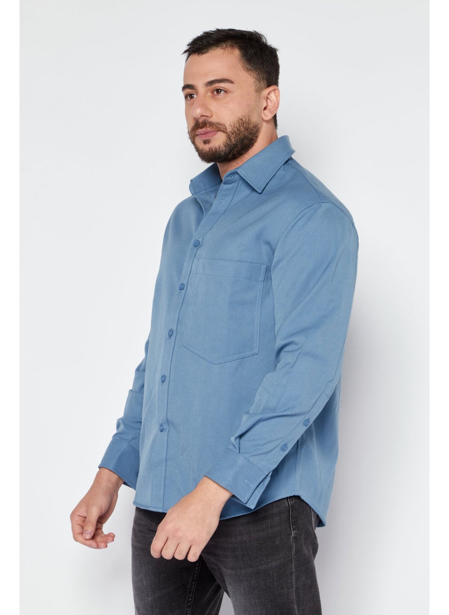 Men Regular Fit Textured Long Sleeves Casual Shirt, Blue
