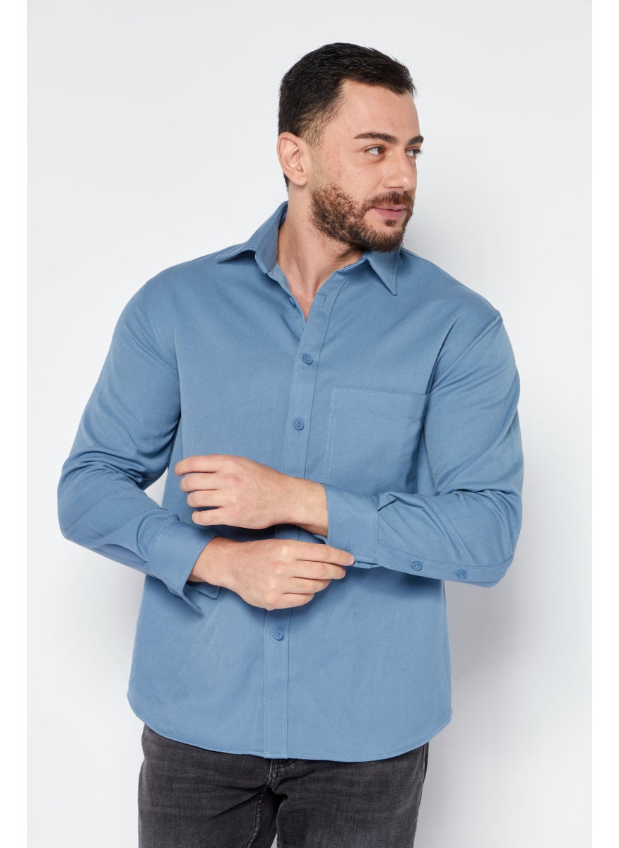 Men Regular Fit Textured Long Sleeves Casual Shirt, Blue