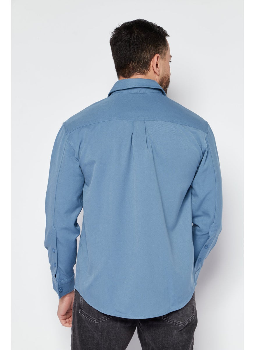 Men Regular Fit Textured Long Sleeves Casual Shirt, Blue