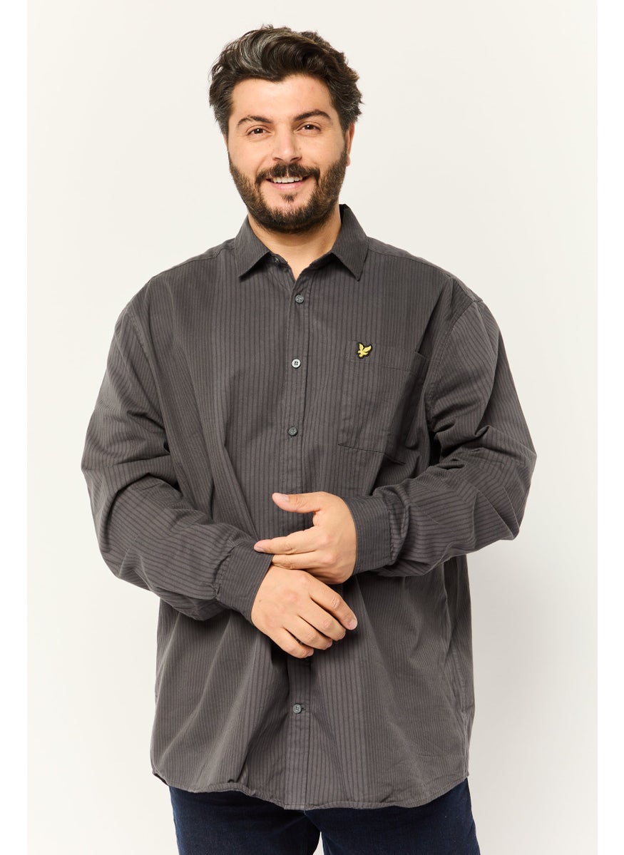 Men Regular Fit Micro Stripe Long Sleeve Casual Shirt, Dark Grey