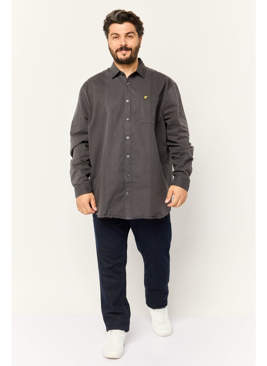 Men Regular Fit Micro Stripe Long Sleeve Casual Shirt, Dark Grey
