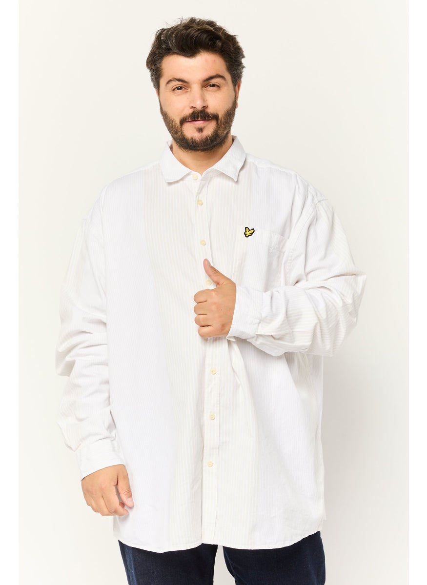 Men Regular Fit Embroidered Logo Long Sleeves Casual Shirt, White