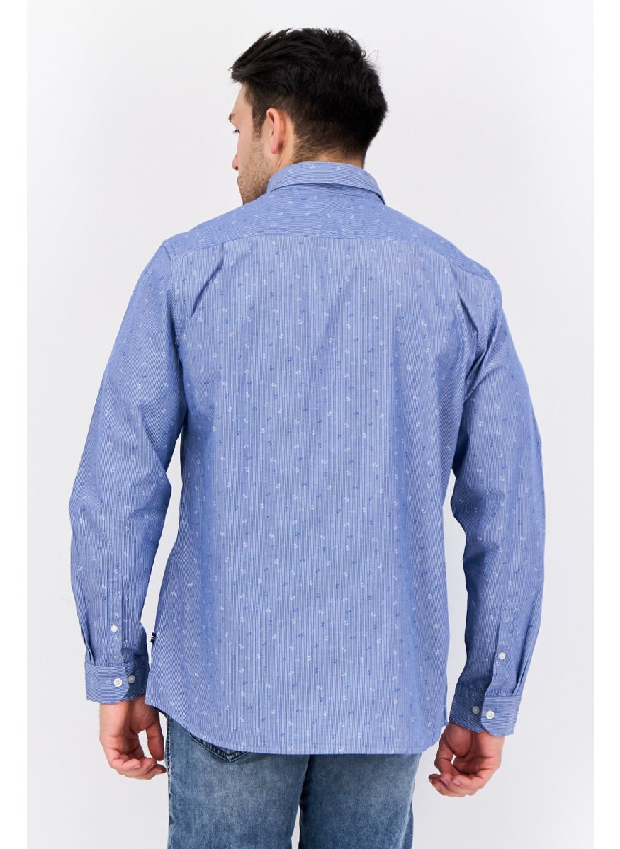 Men Slim Fit Allover Print Long Sleeves Casual Shirt, Blue