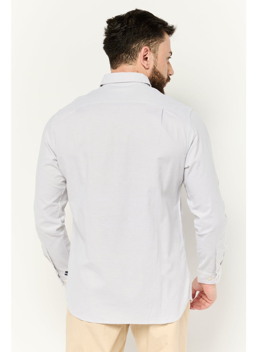 Men Classic Fit Plaid  Long Sleeves Casual Shirt, Light Grey