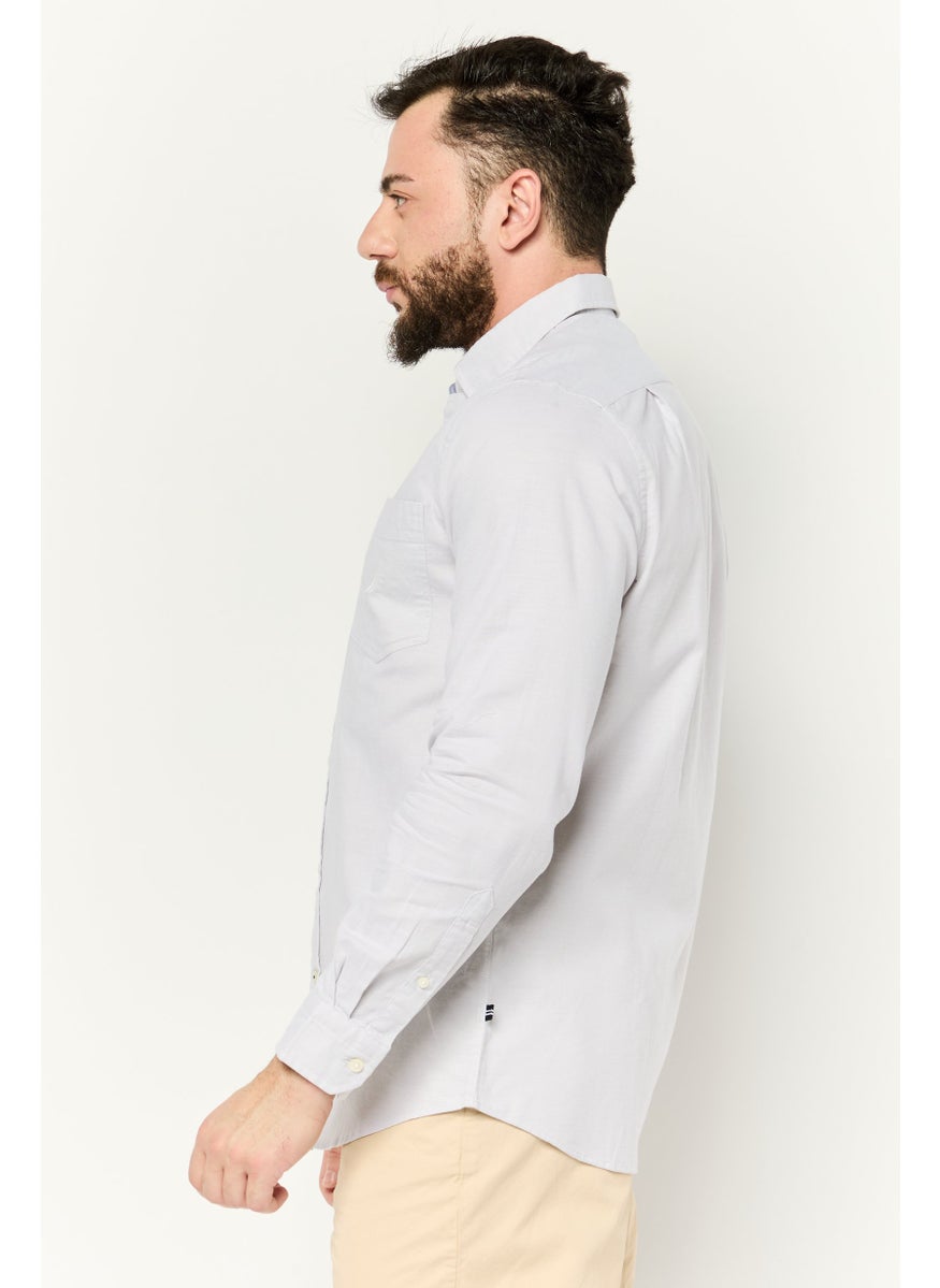 Men Classic Fit Plaid  Long Sleeves Casual Shirt, Light Grey