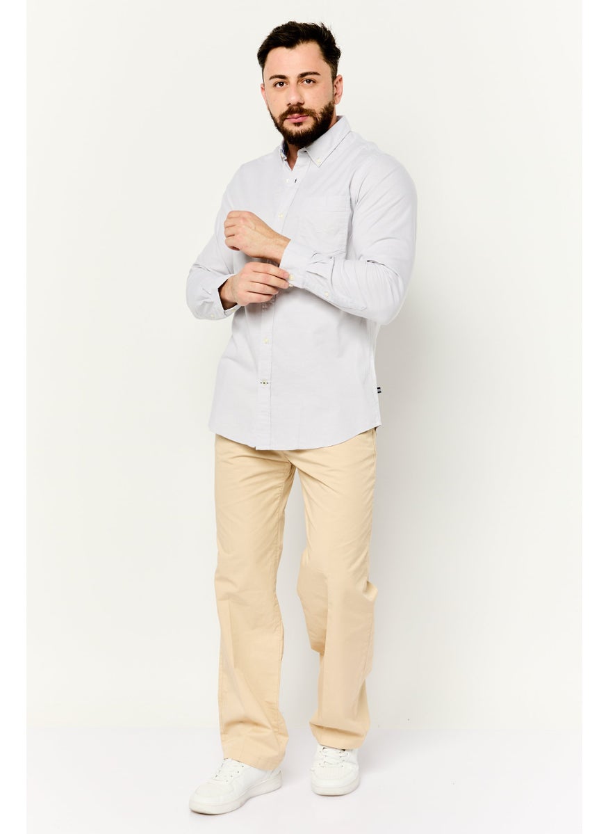 Men Classic Fit Plaid  Long Sleeves Casual Shirt, Light Grey