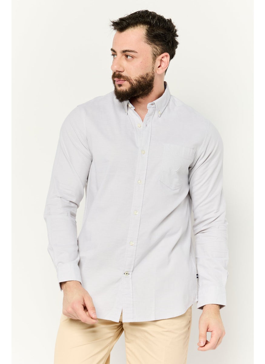 Men Classic Fit Plaid  Long Sleeves Casual Shirt, Light Grey