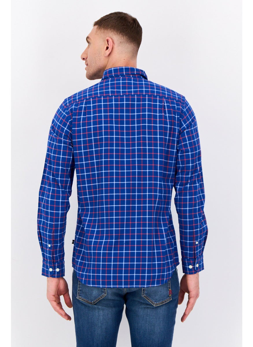 Men Classic Fit Checkered Long Sleeves Casual Shirt, Blue