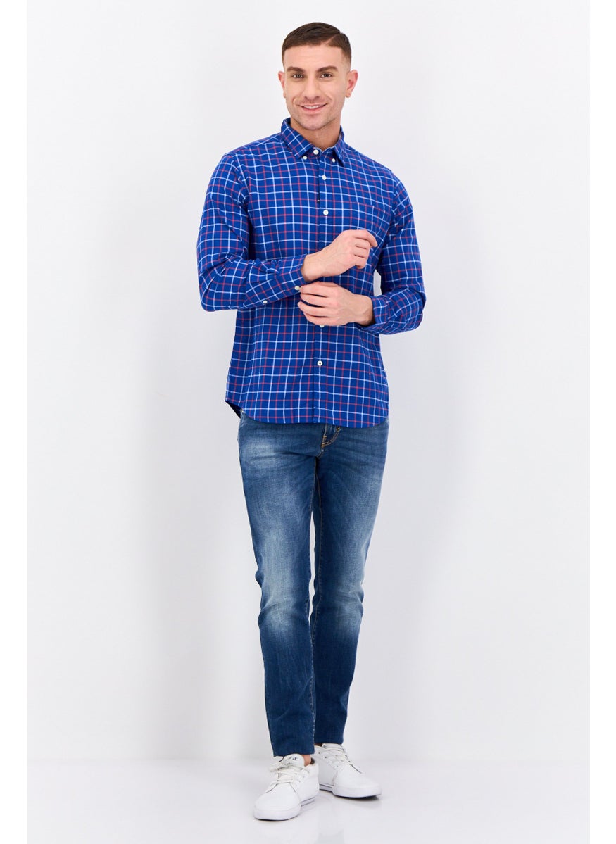 Men Classic Fit Checkered Long Sleeves Casual Shirt, Blue
