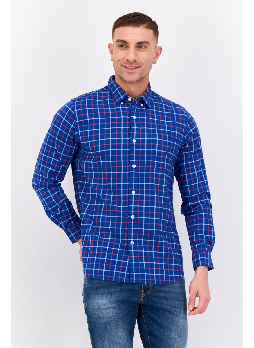 Men Classic Fit Checkered Long Sleeves Casual Shirt, Blue