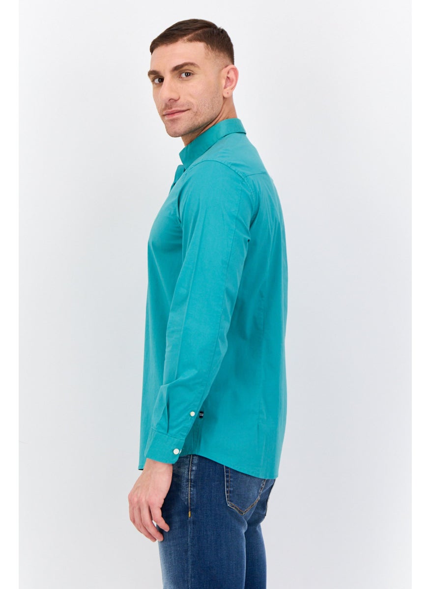 Men Stretch Fit Plain Print Long Sleeve Casual Shirts, Green