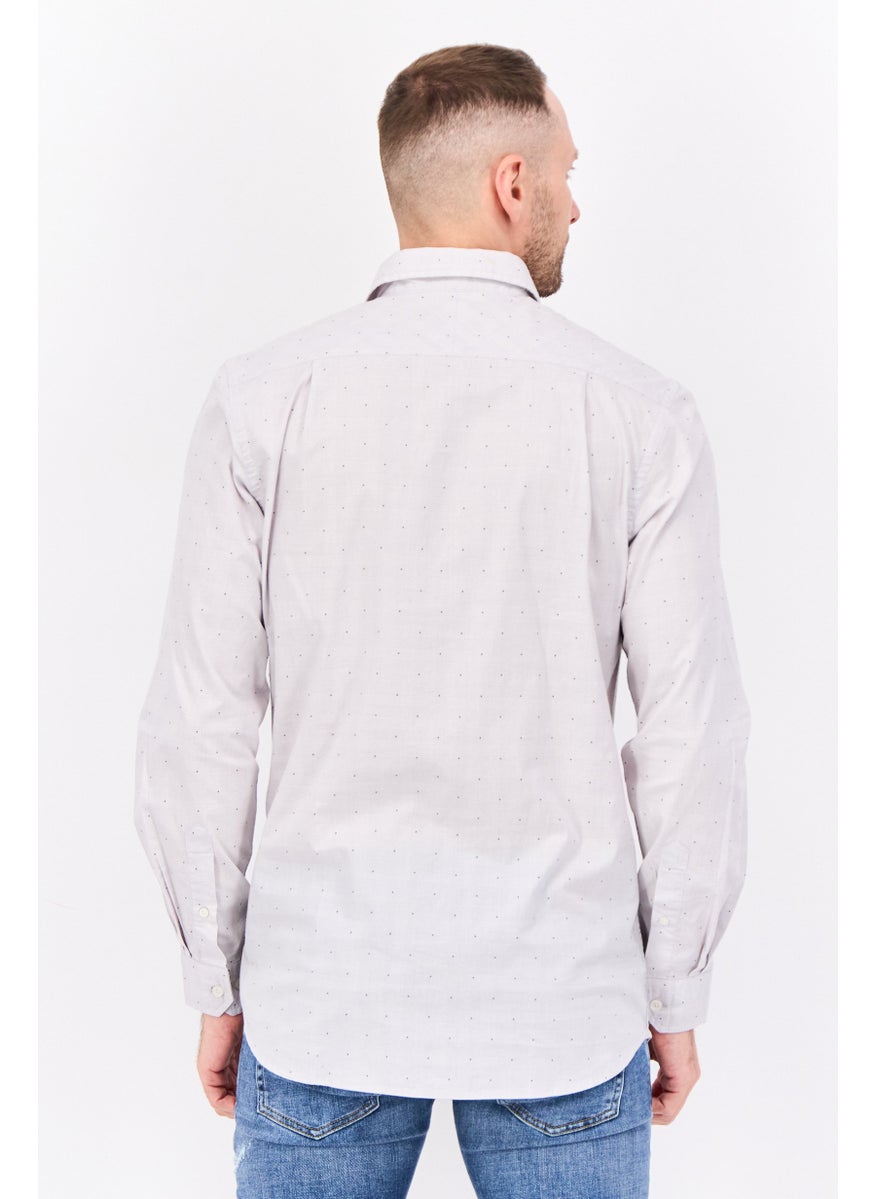Men Classic Fit Plaid Long Sleeves Casual Shirt, Light Grey