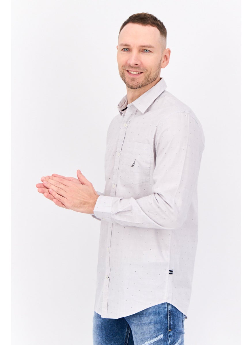 Men Classic Fit Plaid Long Sleeves Casual Shirt, Light Grey