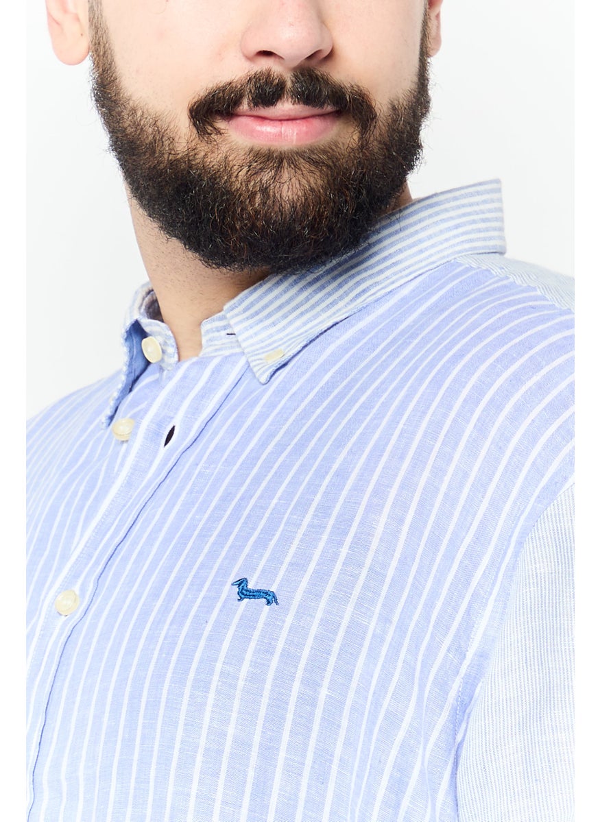 Men Regular Fit Stripe Long Sleeves Casual Shirt, Light Blue