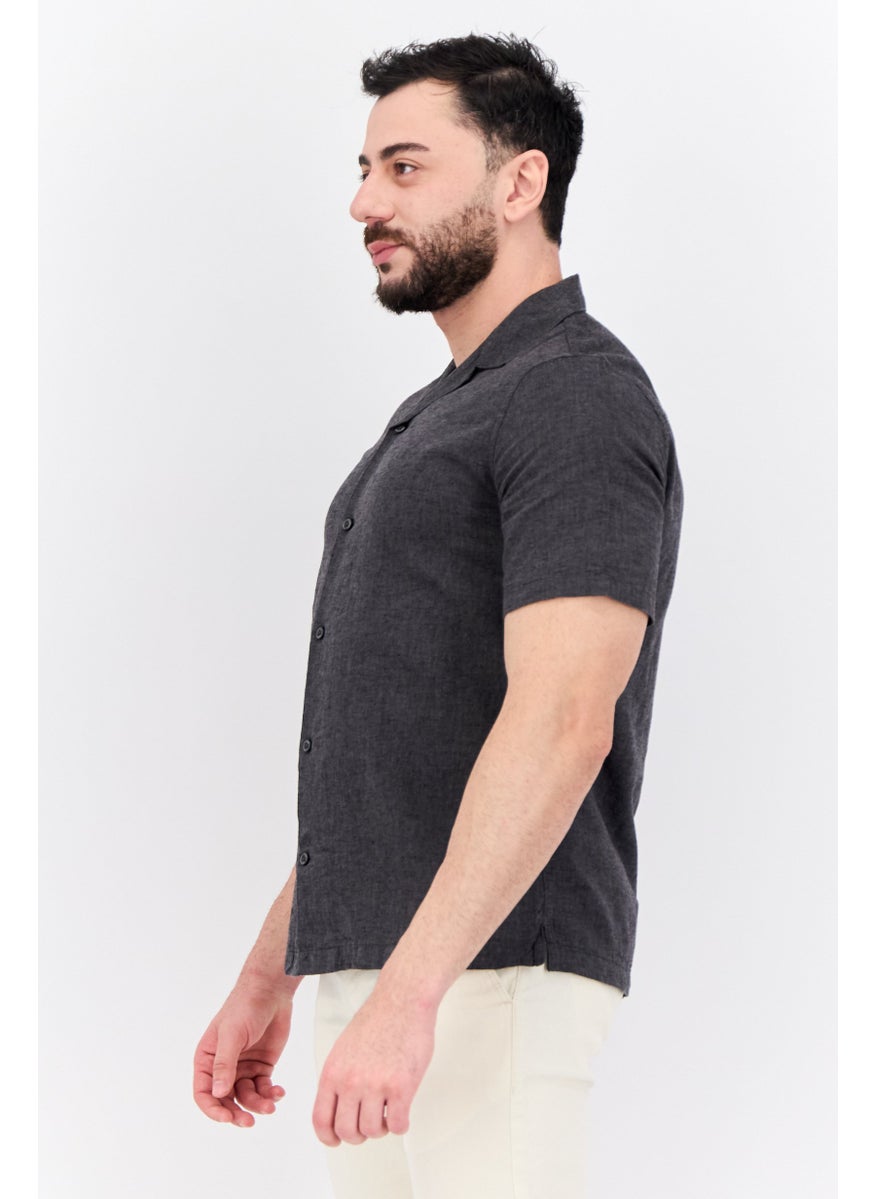 Men Standard Fit Heather Short Sleeves Casual Shirt, Charcoal