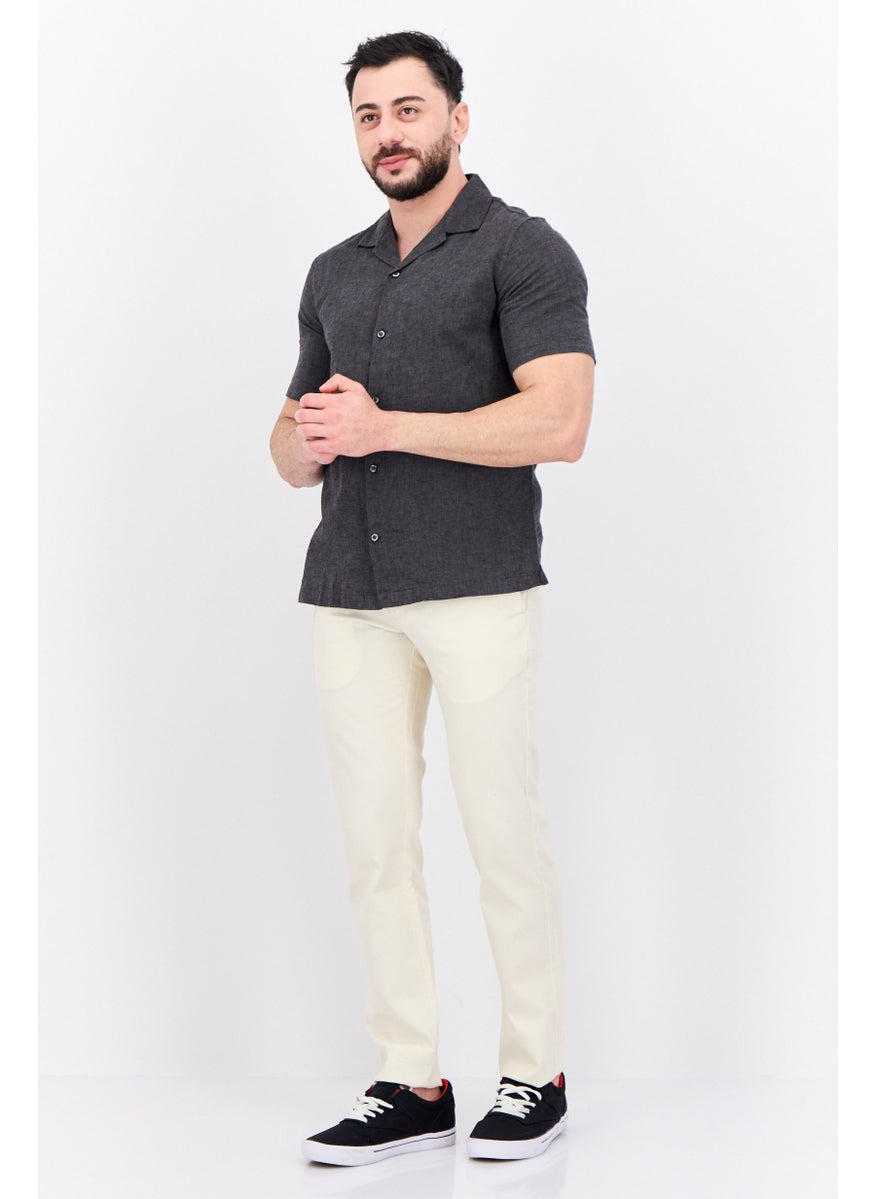 Men Standard Fit Heather Short Sleeves Casual Shirt, Charcoal