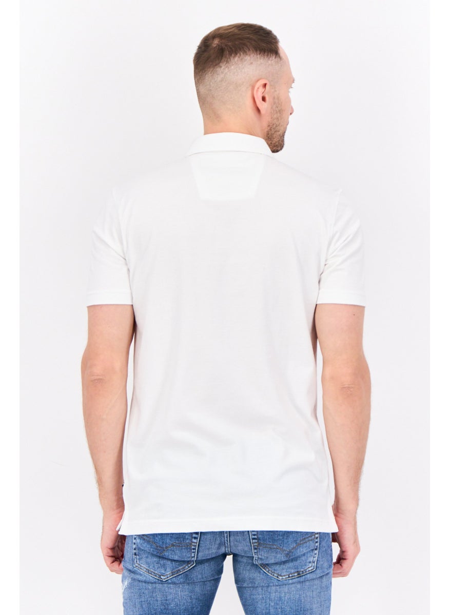 Men Regular Fit Embroidered Logo Short Sleeves Casual Shirt, White