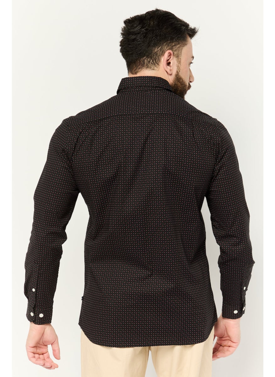 Men Slim Fit Allover Printed Long Sleeve Casual Shirt, Black