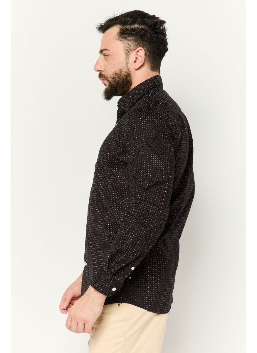 Men Slim Fit Allover Printed Long Sleeve Casual Shirt, Black