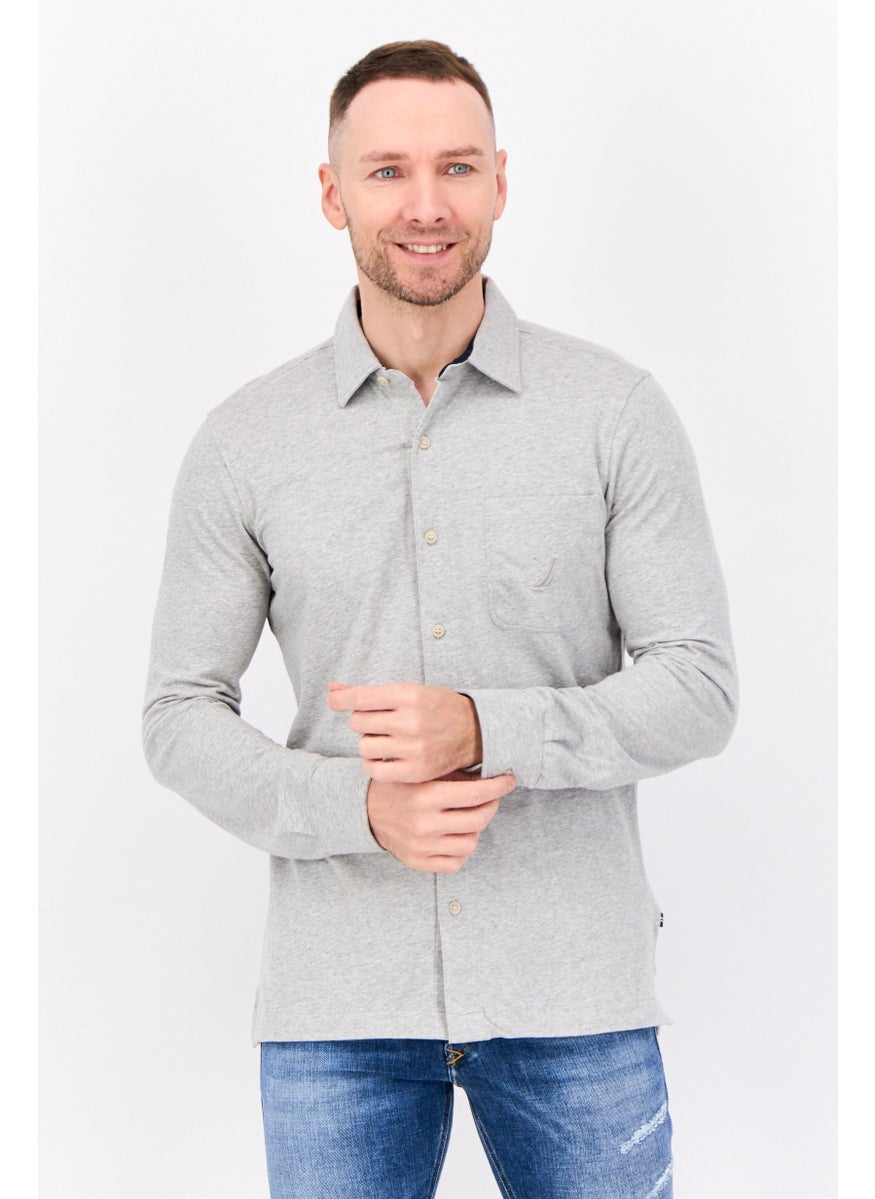 Men Regular Fit Heather Long Sleeve Casual Shirts, Grey