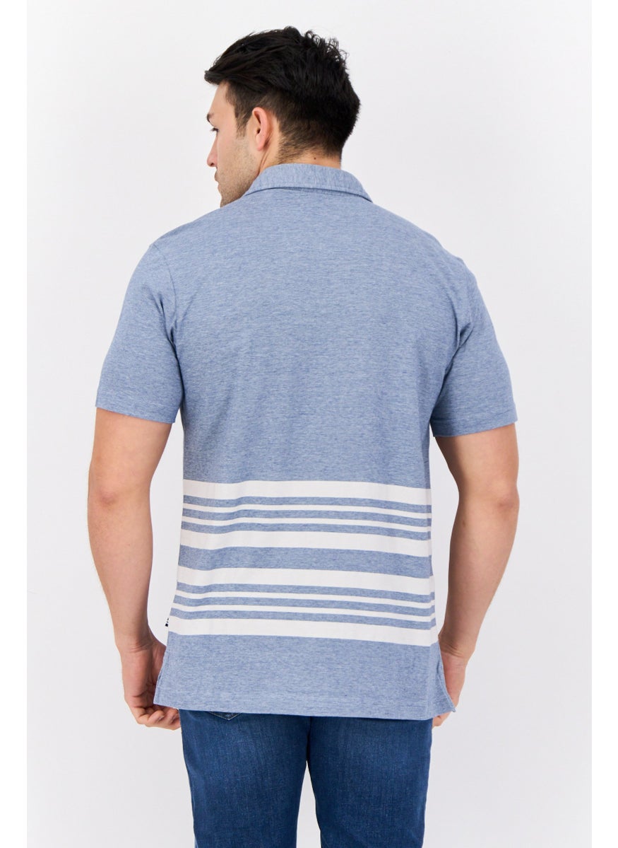 Men Regular Fit Stripe Short Sleeve Casual Shirt, Heather Blue/White