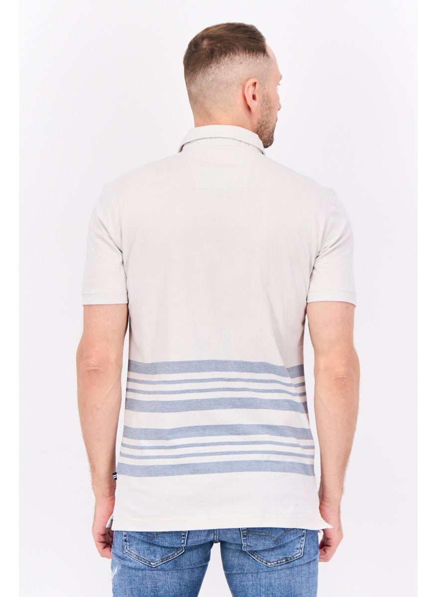 Men Regular Fit Stripe Short Sleeve Casual Shirts, Light Grey/Blue
