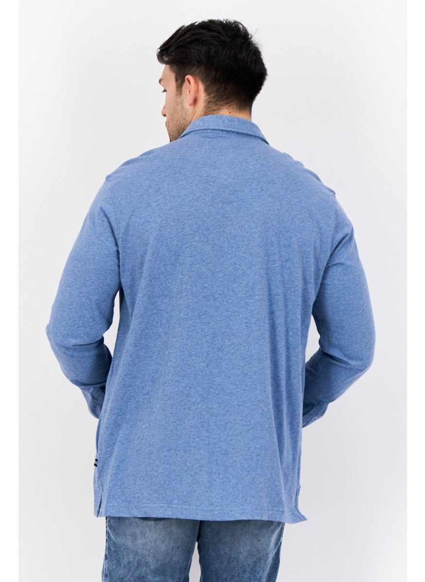 Men Classic Fit Embroidered Logo Long Sleeves Casual Shirt, Heather Blue