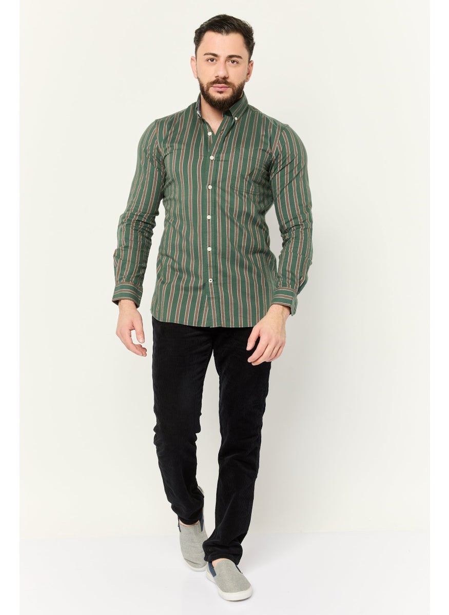 Men Slim Fit Stripe Long Sleeves Casual Shirt, Multicolor