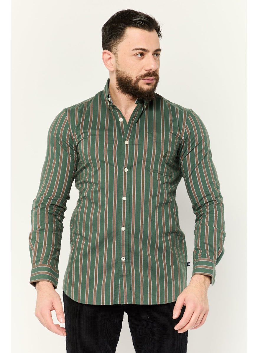 Men Slim Fit Stripe Long Sleeves Casual Shirt, Multicolor