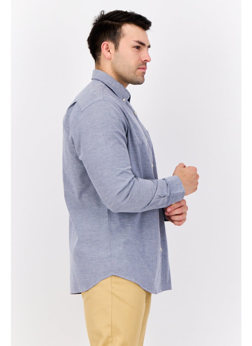 Men Classic Fit Chambray Long Sleeves Casual Shirt, Ash Blue