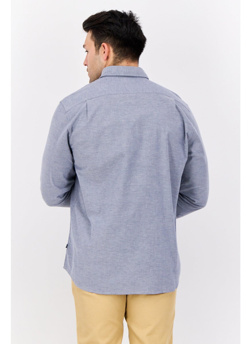 Men Classic Fit Chambray Long Sleeves Casual Shirt, Ash Blue