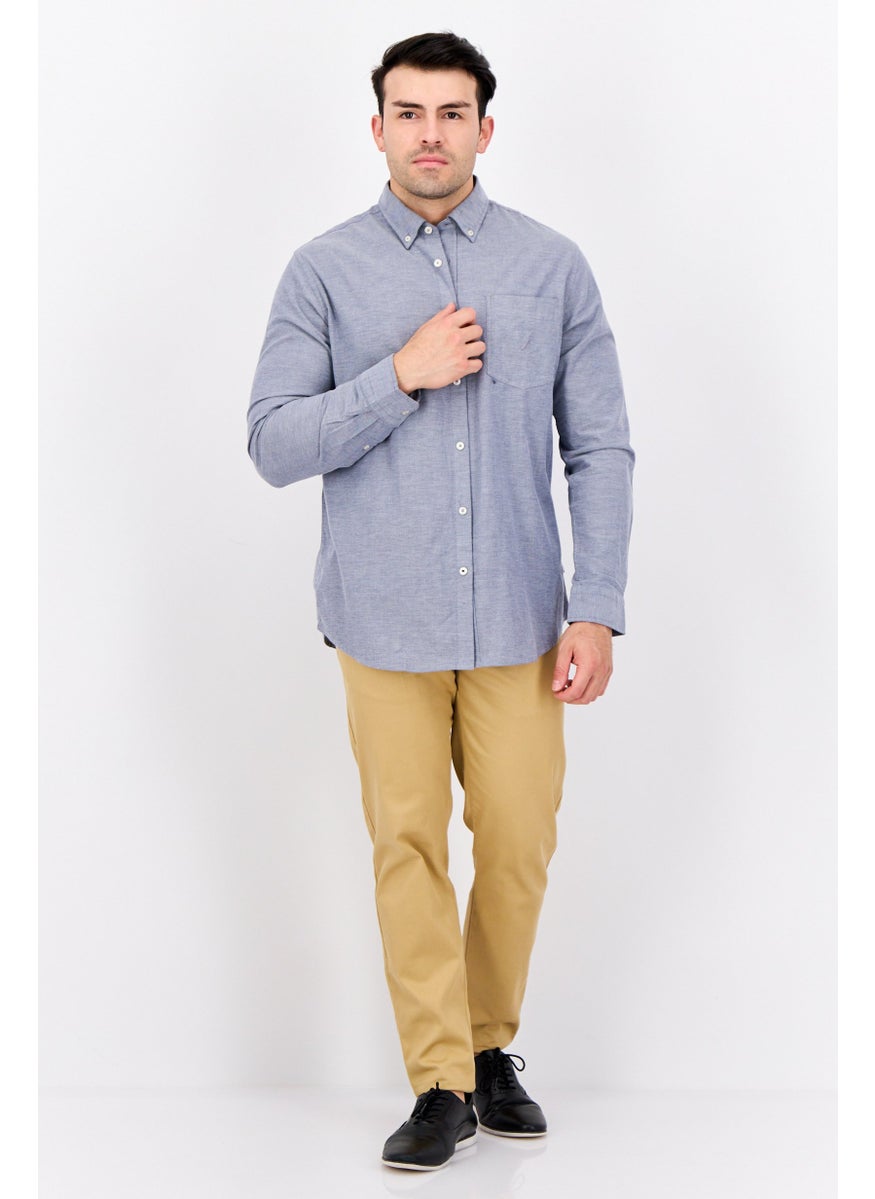 Men Classic Fit Chambray Long Sleeves Casual Shirt, Ash Blue
